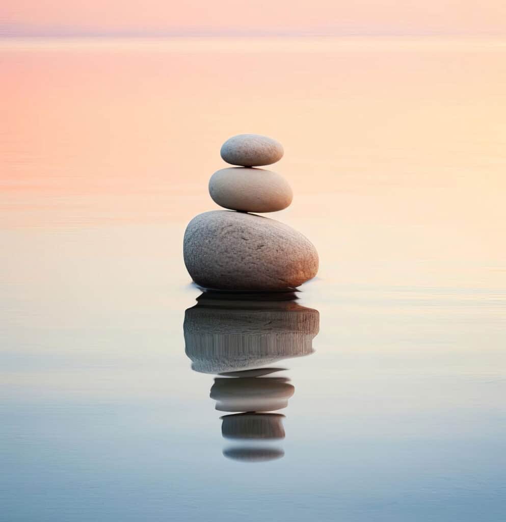 Stacked zen stones on water
