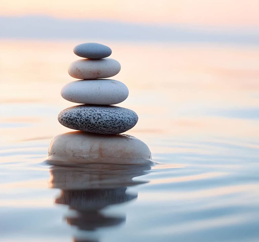 Stacked zen stones on water