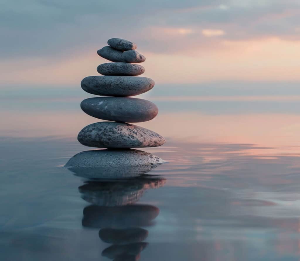 Stacked zen stones on water