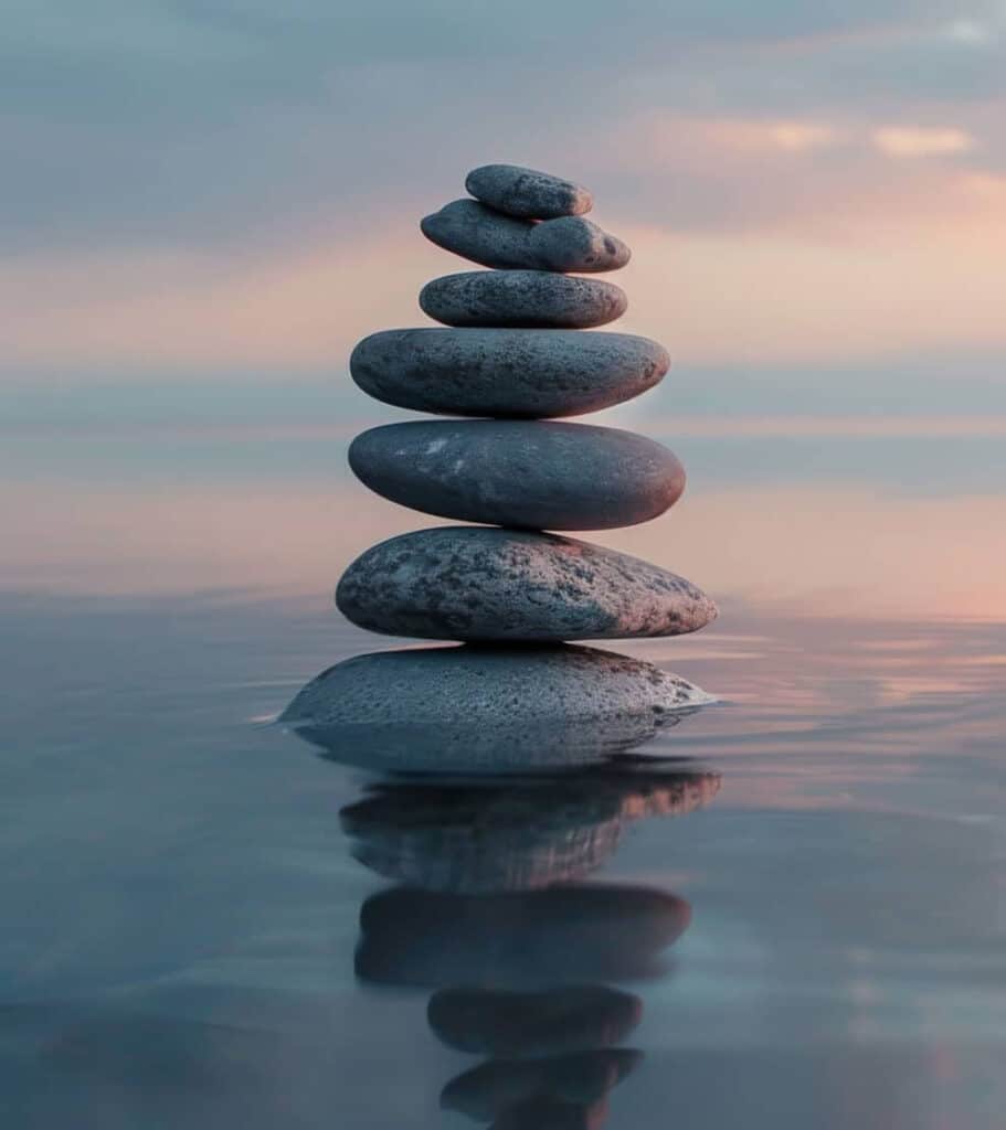 rocks stacked in a pond